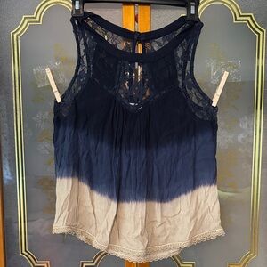Patrons of Peace Navy and tan Lace Tank Top